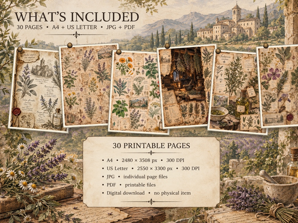 BOTANICAL APOTHECARY — HERBARIUM JUNK JOURNAL|古い薬草院の植物標本風ジャンクジャーナル素材