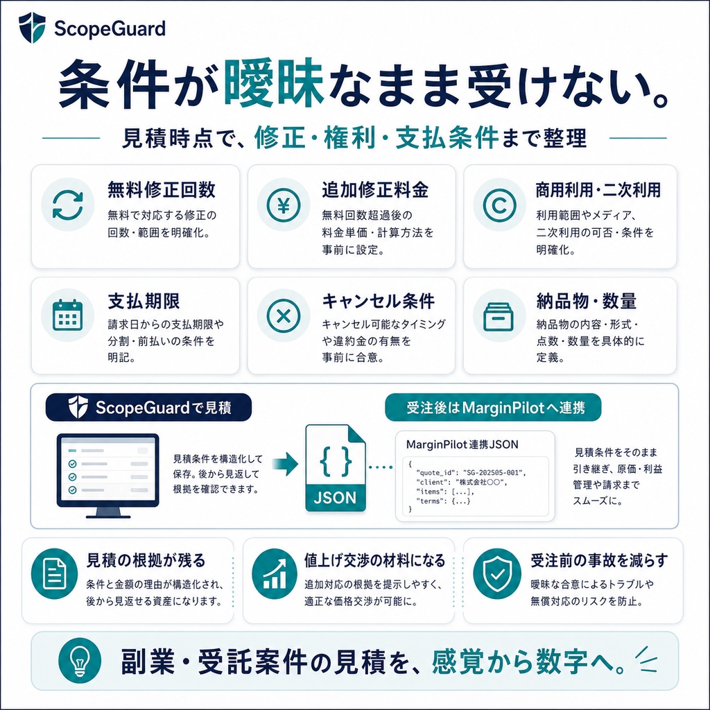 【買い切り・インストール不要】ScopeGuard|副業・受託案件の見積・採算・修正条件をまとめて管理