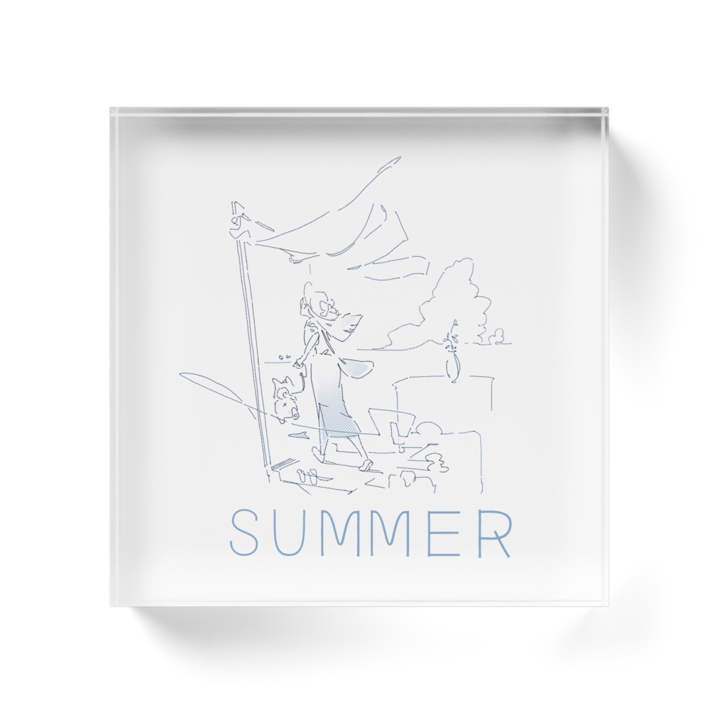 夏に散歩をするアクリルブロック