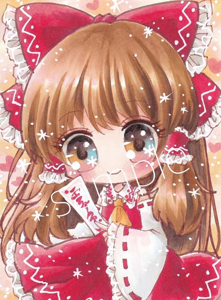 手描きイラスト　東方project　博麗霊夢　A7サイズ