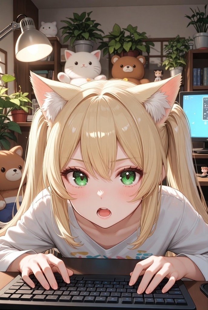 🐱 猫耳女子高生 ゲーム配信中 10枚セット(+背景透過Ver) 🐱