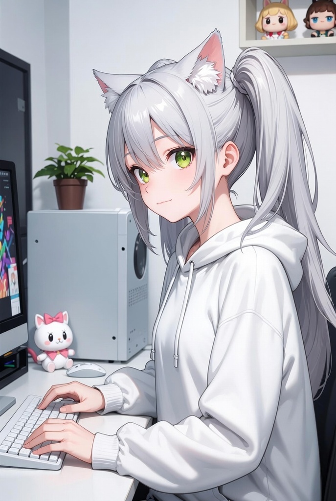 🐱 猫耳女子高生 ゲーム配信中 10枚セット(+背景透過Ver) 🐱
