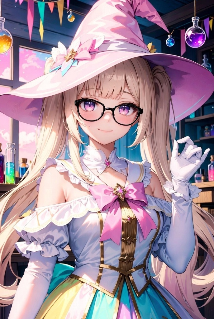 眼鏡っこ派手魔女っ子 衣装コレクション18点セット【背景あり+背景透明PNG(計36点・加工自由・商標利用OK】