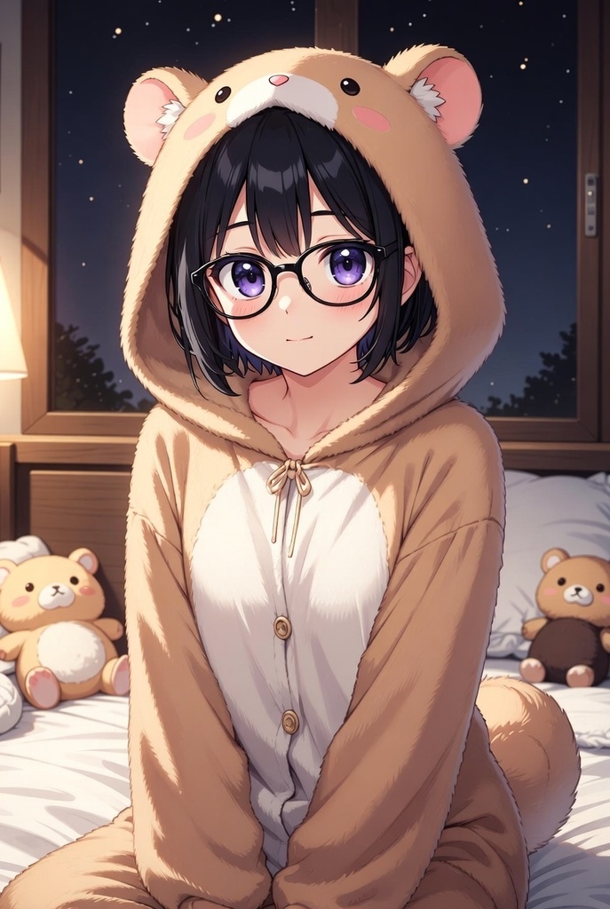 癒し系眼鏡っこ もこもち動物着ぐるみニットパジャマ 30点セット