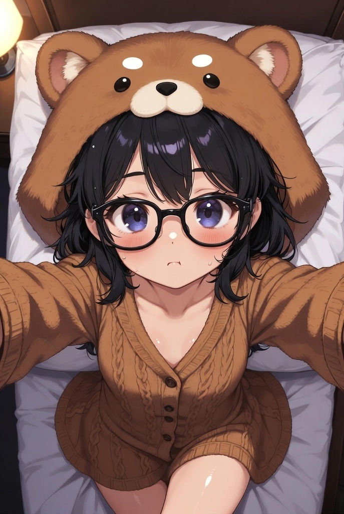 眼鏡っこ動物着ぐるみ ベッド自撮り80点セット (背景あり+背景なし 2バージョン収録)
