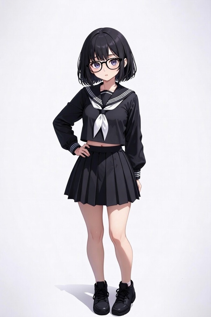 眼鏡っこ黒セーラー服 表情パック 8種セット(立ち絵おまけつき)【商用可・高品質】