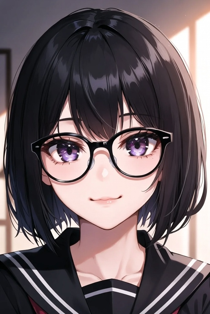 眼鏡っこ黒セーラー服 表情パック 8種セット(立ち絵おまけつき)【商用可・高品質】