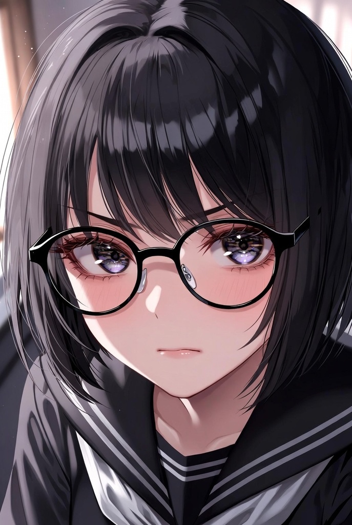 眼鏡っこ黒セーラー服 表情パック 8種セット(立ち絵おまけつき)【商用可・高品質】