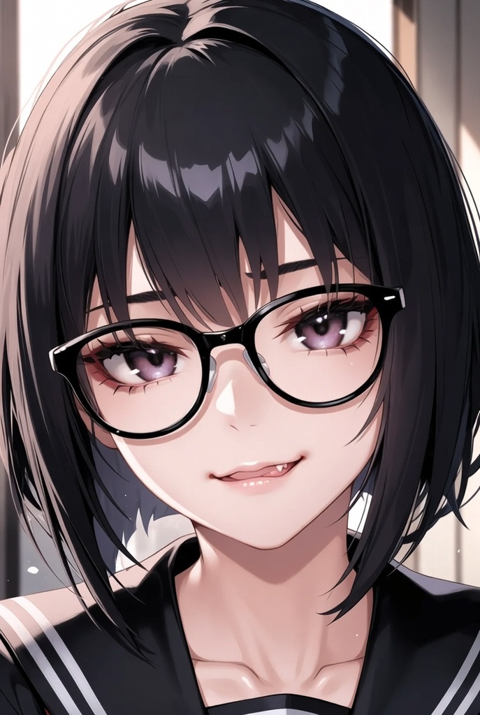 眼鏡っこ黒セーラー服 表情パック 8種セット(立ち絵おまけつき)【商用可・高品質】