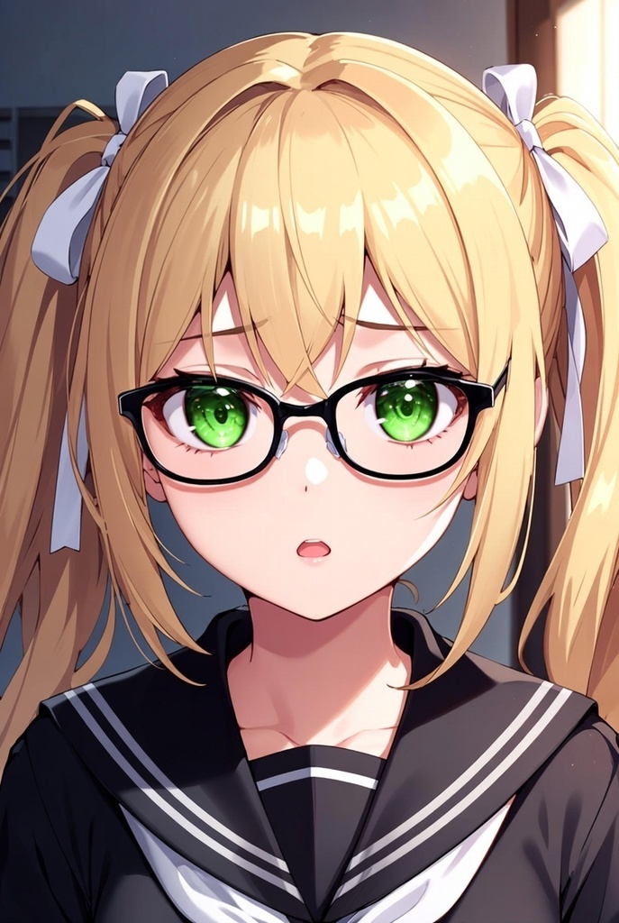 金髪ツインテール眼鏡っこ 黒セーラー服 表情パック 8種セット(立ち絵おまけつき)【商用可・高品質】