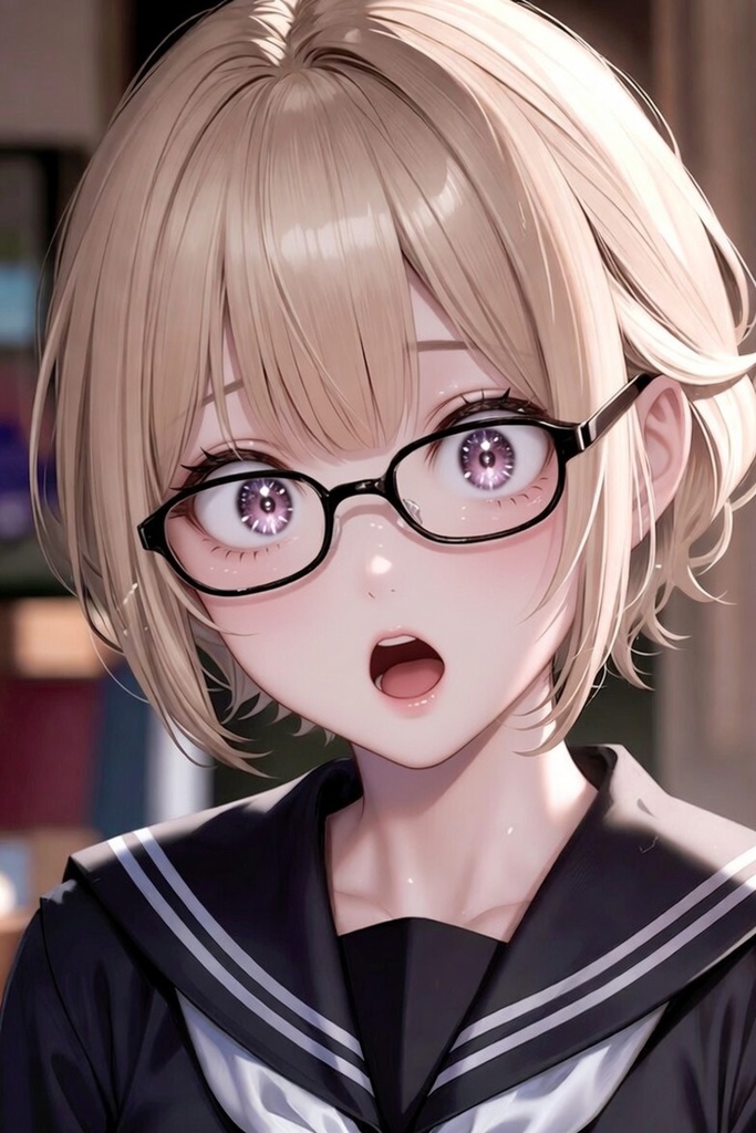 【表情差分22点】金髪黒縁眼鏡っ子ショートボブ ~照れ・泣き・小悪魔まで~(セーラー服+私服)