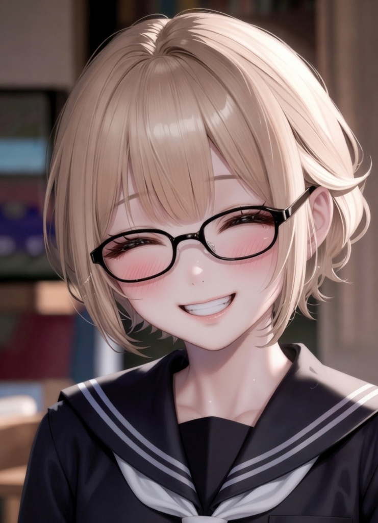 【表情差分22点】金髪黒縁眼鏡っ子ショートボブ ~照れ・泣き・小悪魔まで~(セーラー服+私服)