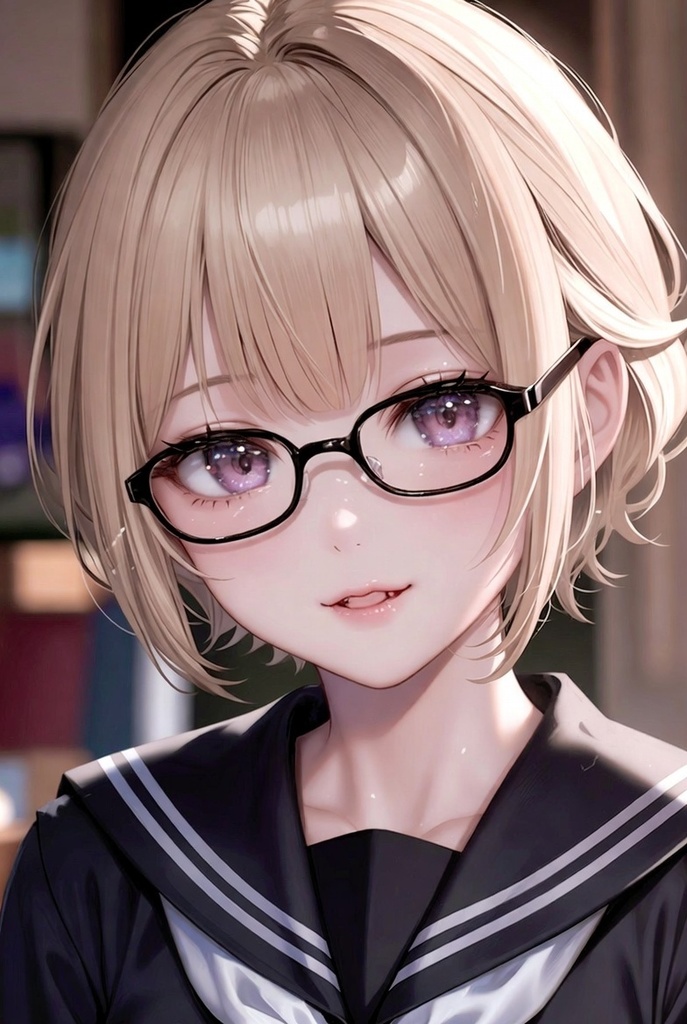 【表情差分22点】金髪黒縁眼鏡っ子ショートボブ ~照れ・泣き・小悪魔まで~(セーラー服+私服)