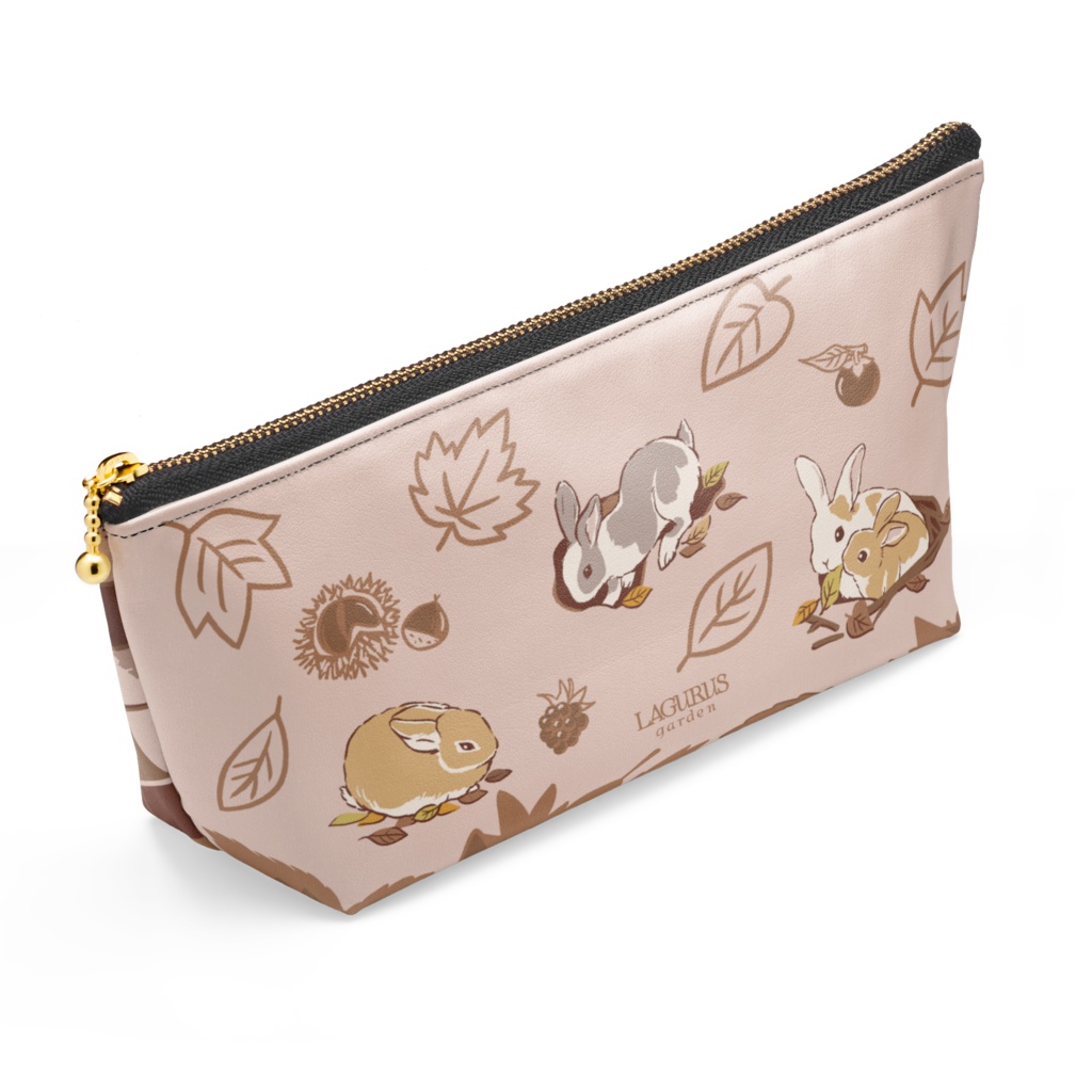 うさぎと落ち葉のポーチ