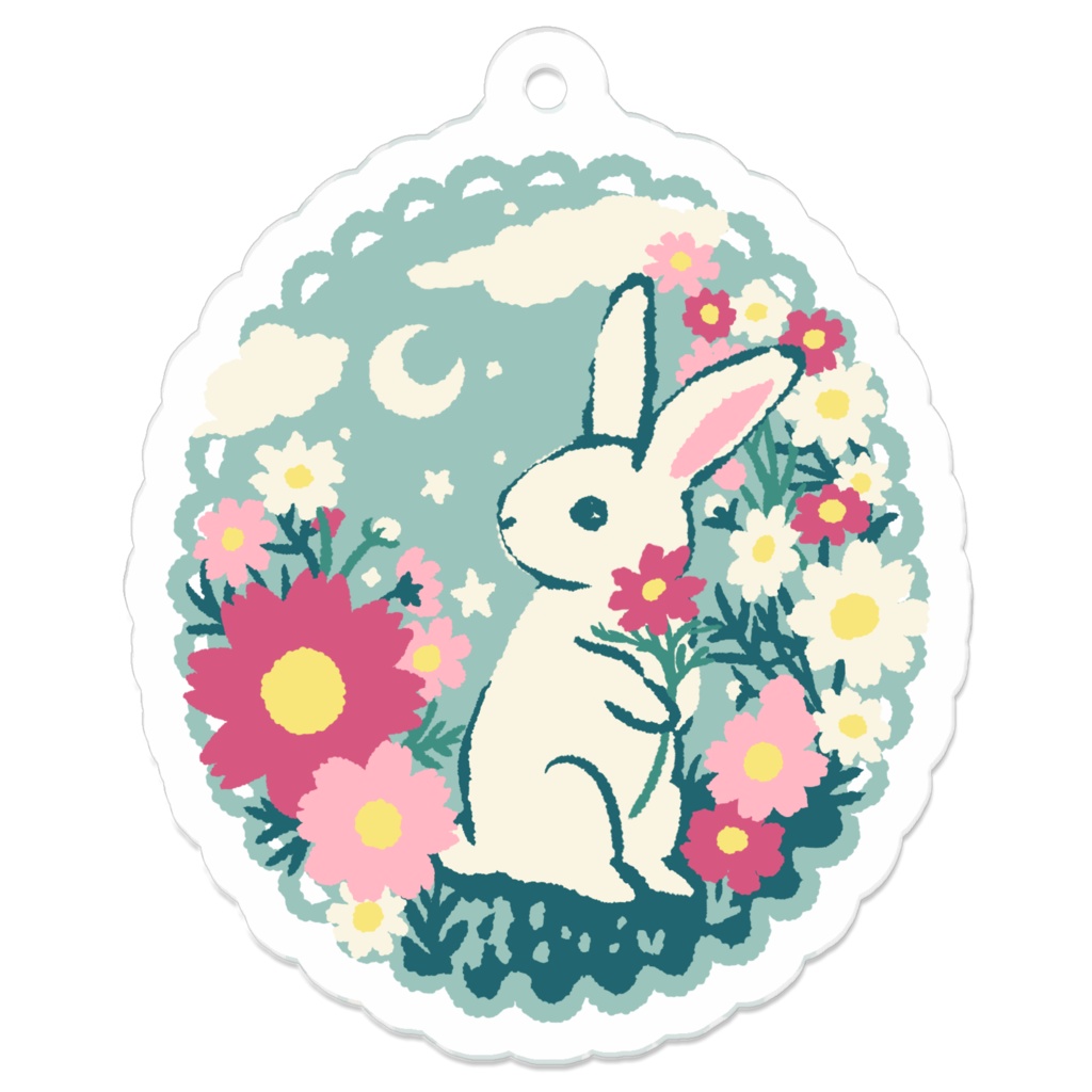 うさぎとコスモスのアクリルキーホルダー
