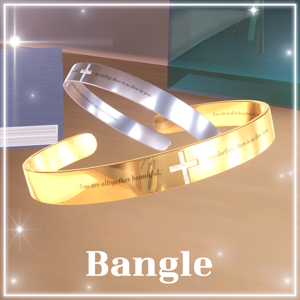 【Free/3D】 バングル/뱅글/ Silver Bangle with bible scriptures (song of songs) [couple item with jesus]