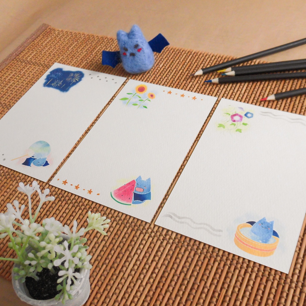 コウモリと夏の花ポストカード*3枚セット