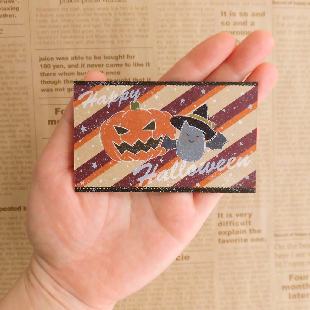 コウモリのハロウィンカード*ホワイト印刷