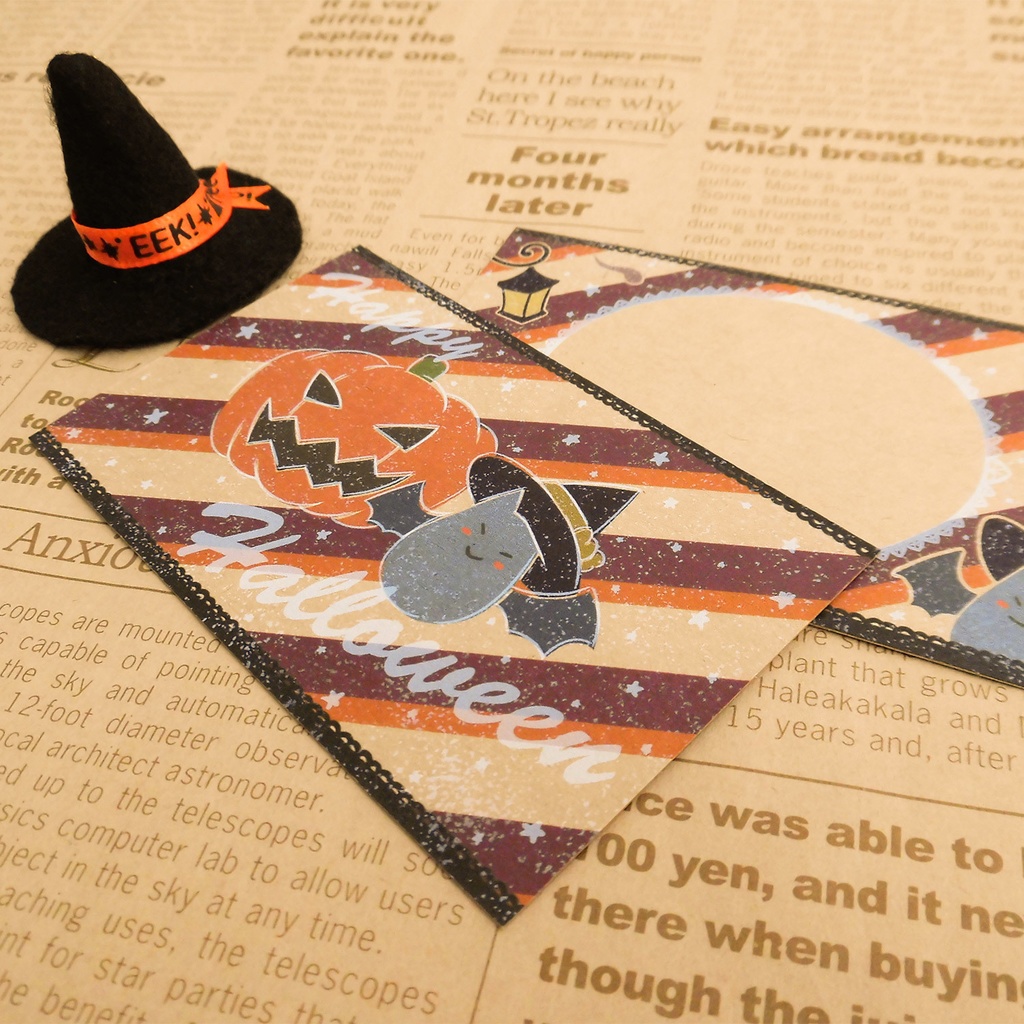 コウモリのハロウィンカードセット*ホワイト印刷