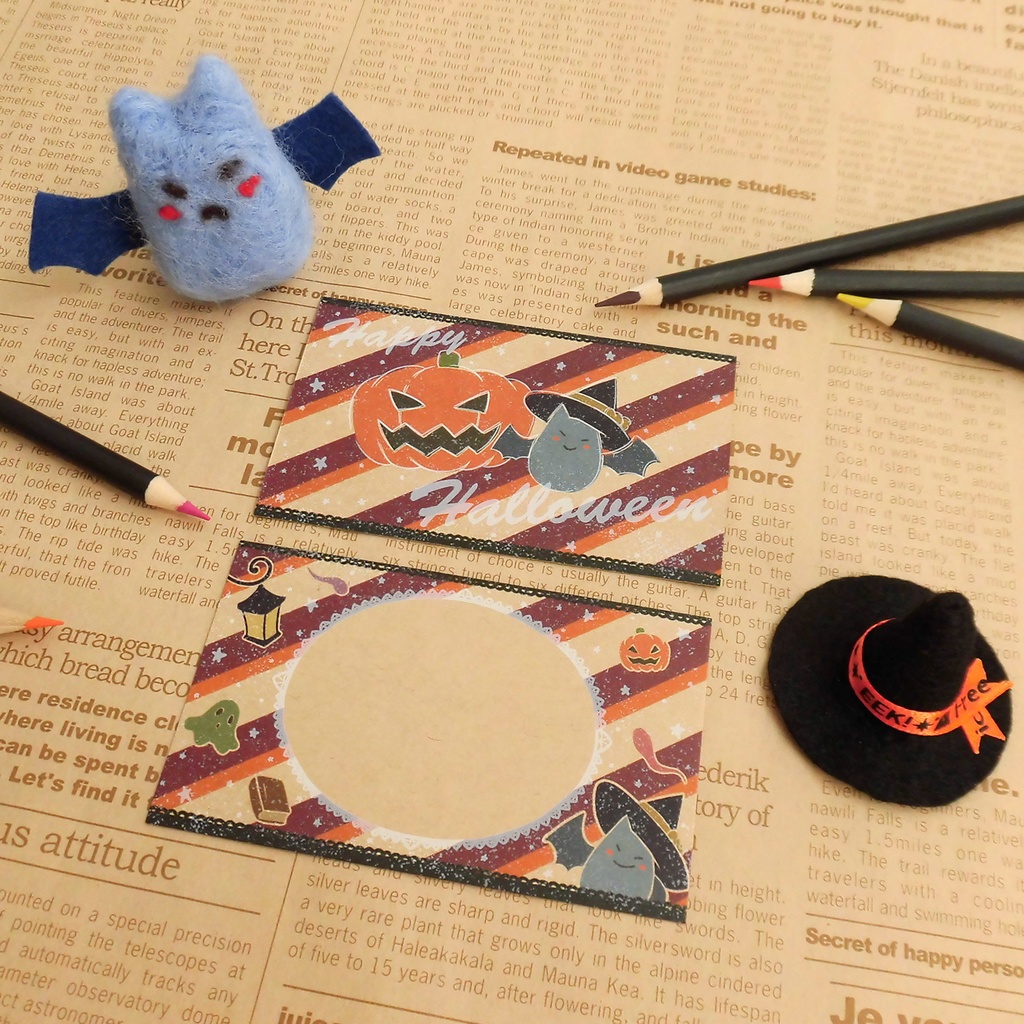 コウモリのハロウィンカードセット*ホワイト印刷