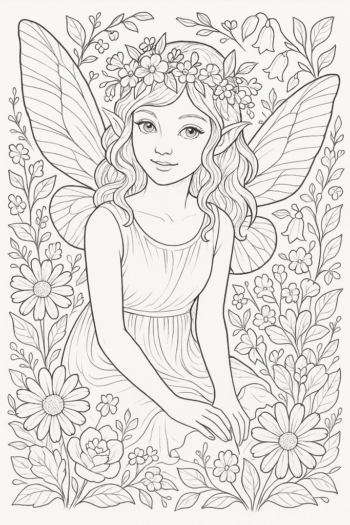 可愛い妖精の大人向けぬり絵｜癒しのファンタジー線画