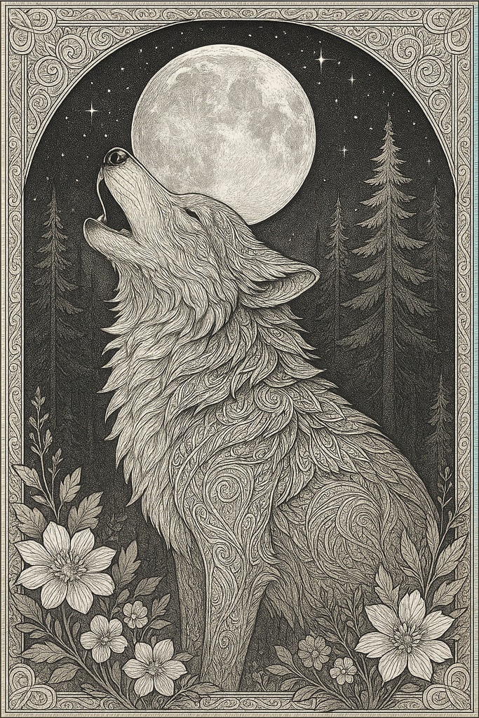 月光に吠えるオオカミ