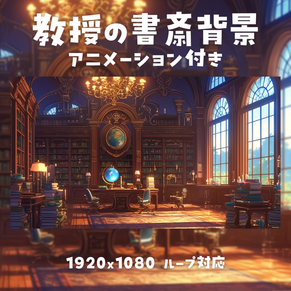 【動く背景素材】教授の書斎背景