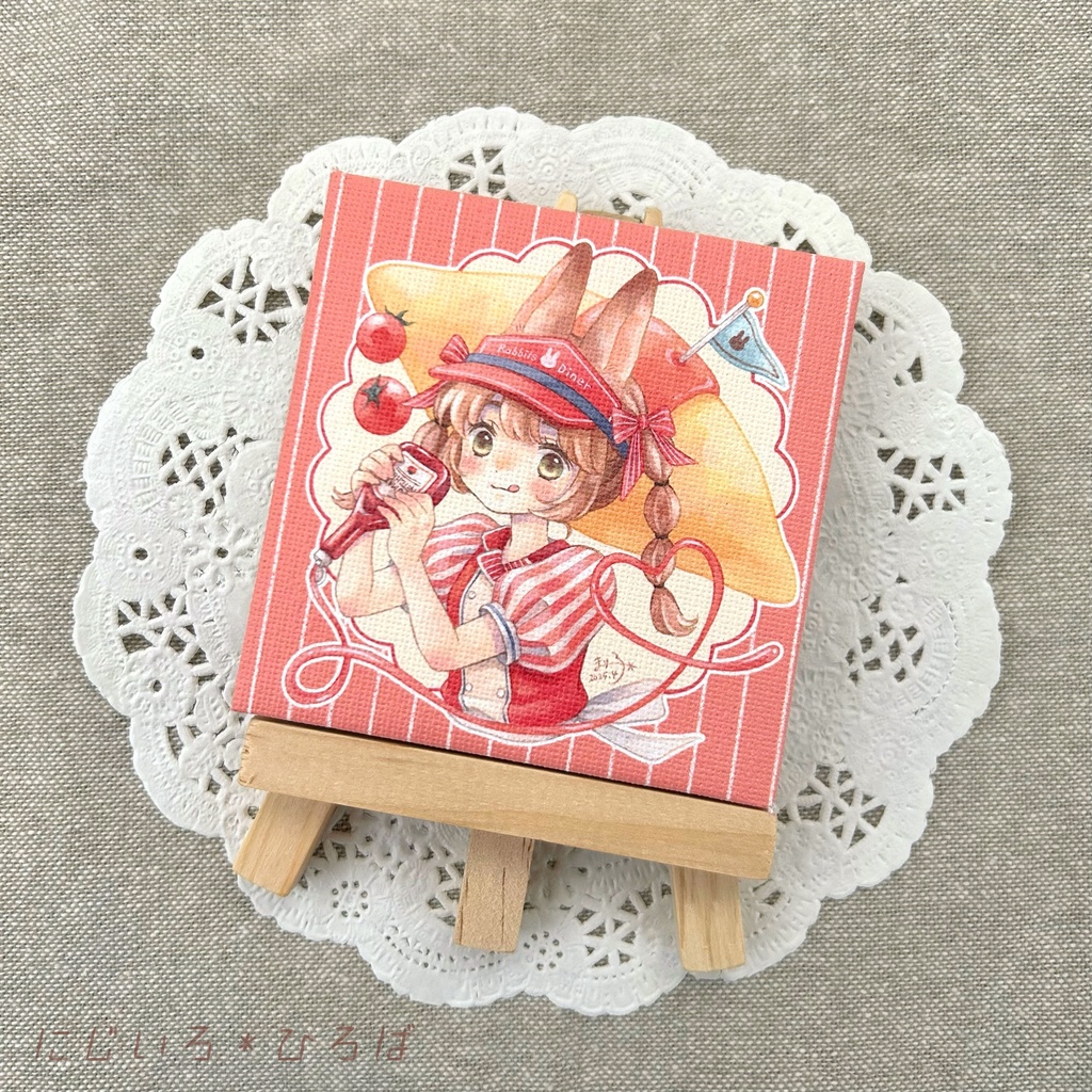 イーゼル付きミニキャンバス「うさぎとオムライス」