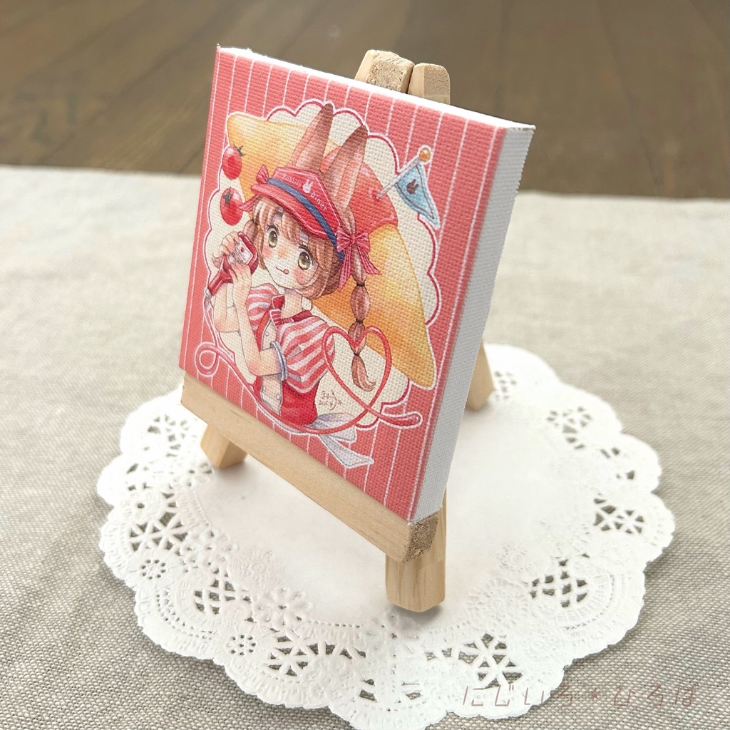 イーゼル付きミニキャンバス「うさぎとオムライス」