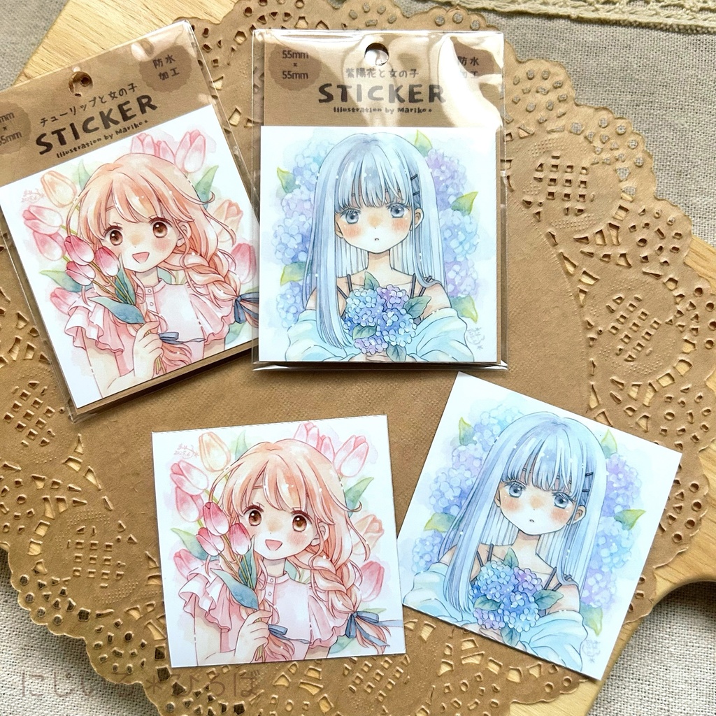 花と女の子ステッカー 2種
