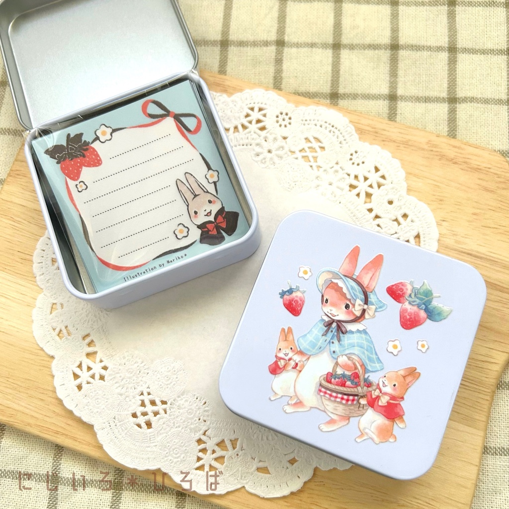 [NEW]うさぎのミニメモ入り蝶番缶