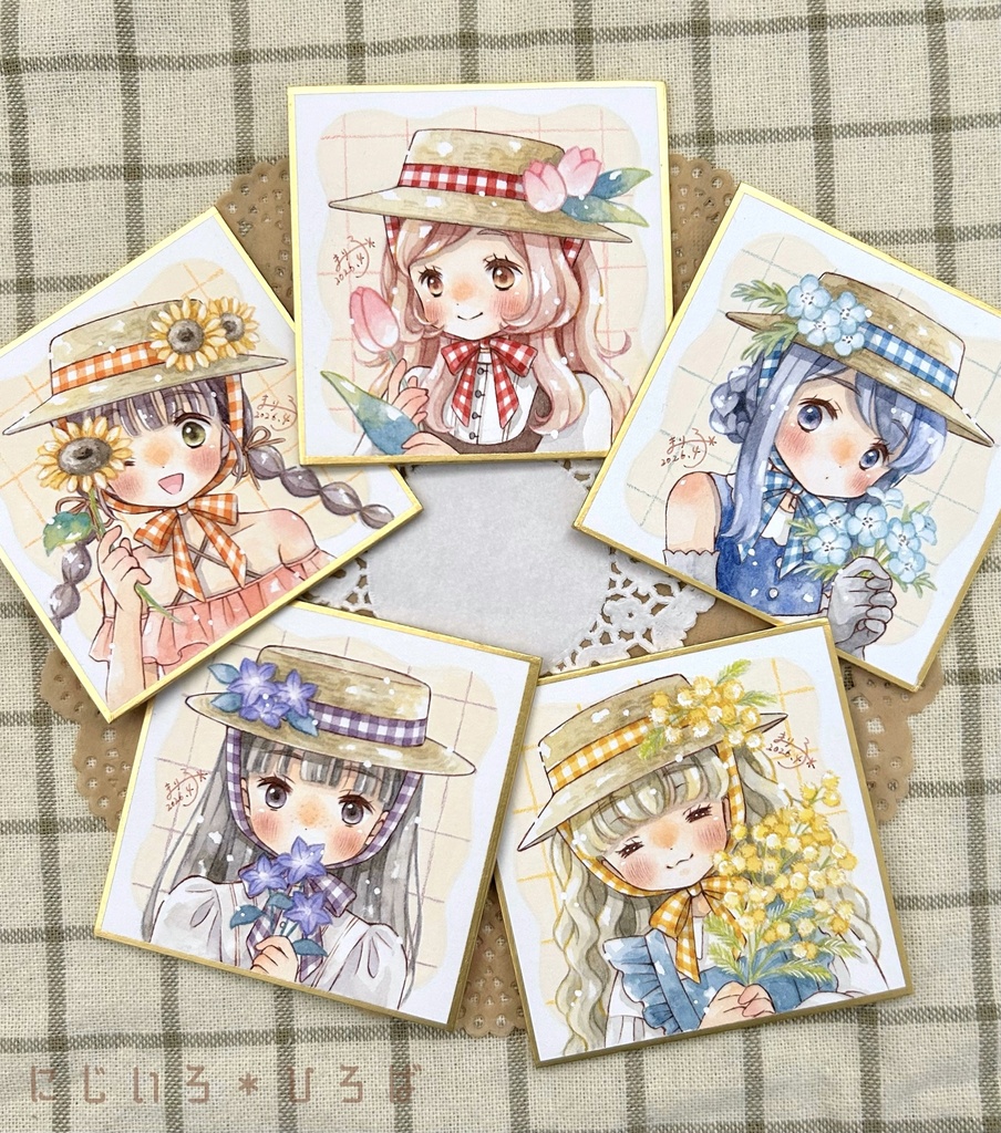 [NEW]ミニ色紙原画 お花×カンカン帽シリーズ 全5種