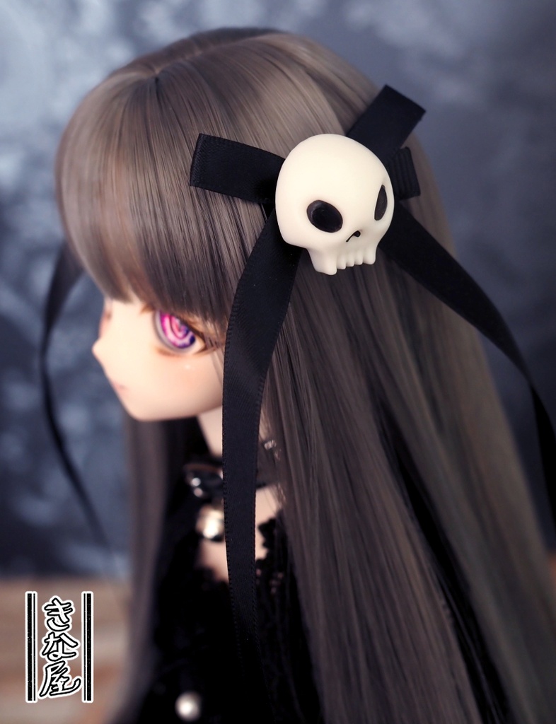 【ドール用】ヘアアクセ 髑髏リボン