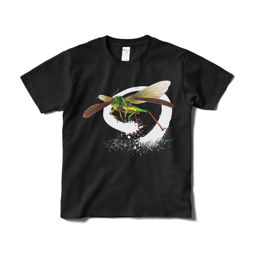 半袖トノサマバッタTシャツ-黒