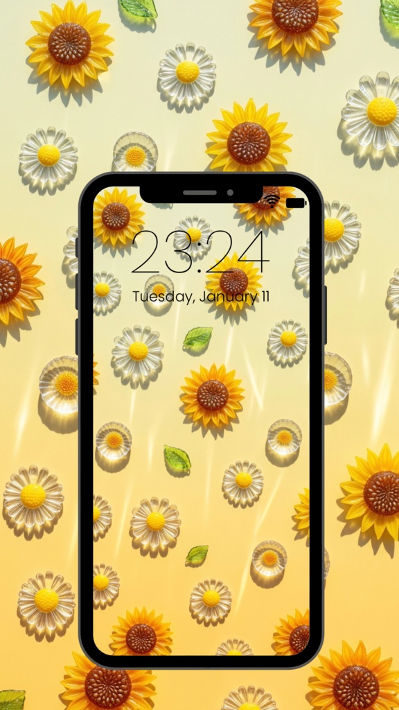 【5枚セット】向日葵とデイジーのイエローガラス壁紙🌻🌼