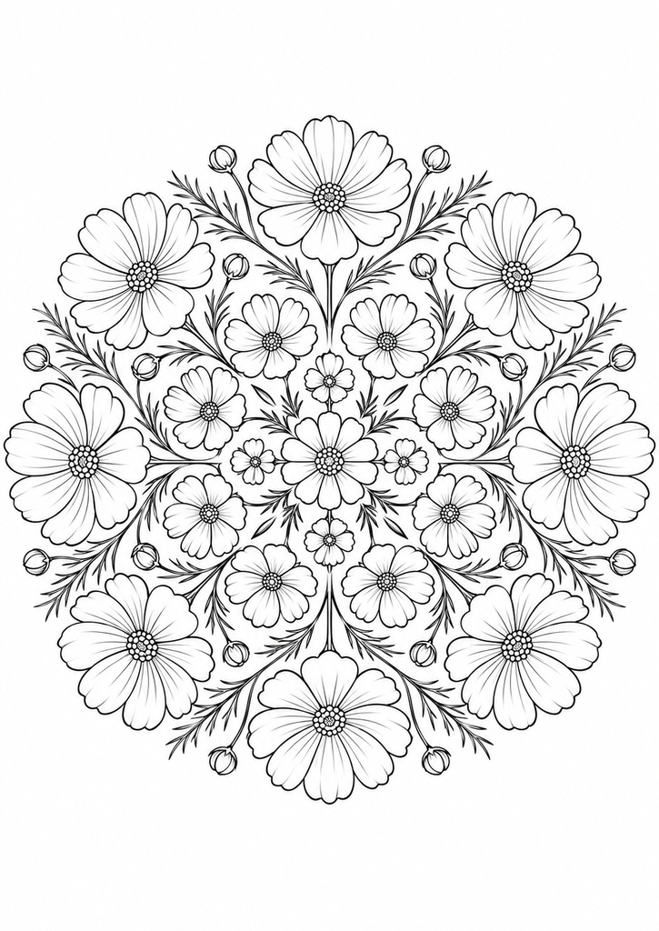 【大人の癒やし時間】植物マンダラ塗り絵30枚セット|中級・上級|A4印刷用PDF