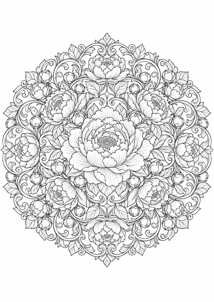 【大人の癒やし時間】植物マンダラ塗り絵30枚セット|中級・上級|A4印刷用PDF