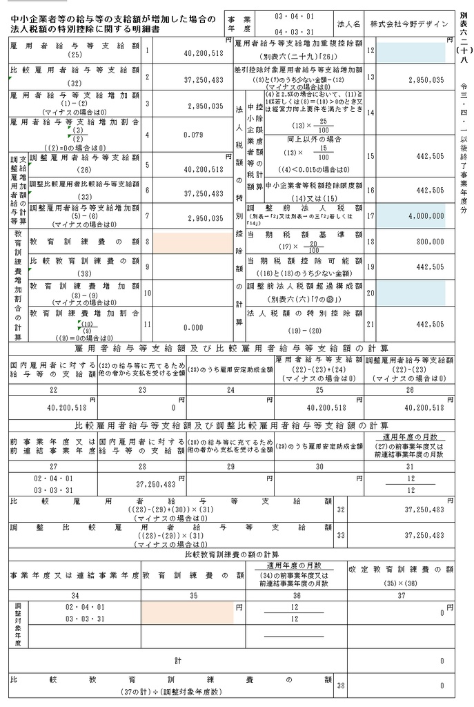 人材確保等&所得拡大促進税制計算シート(令和3年4月以降開始事業年度用・500人版)