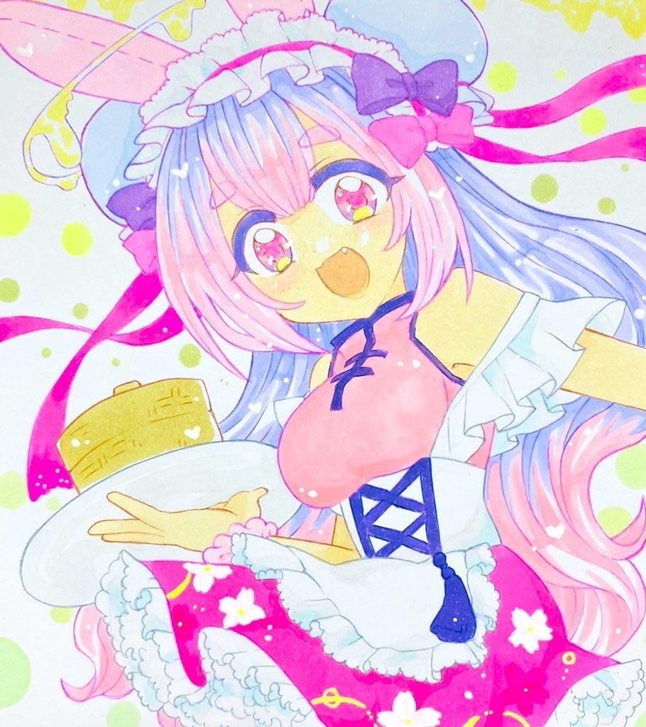 アナログ色紙：うさメイドちゃん🐰🎀🍑