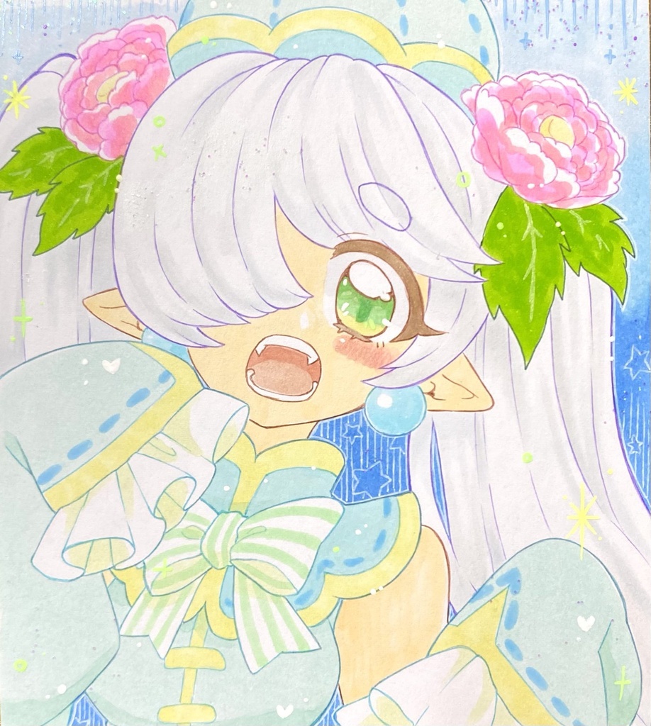 アナログ色紙：白きょんし〜ちゃん🤍💐