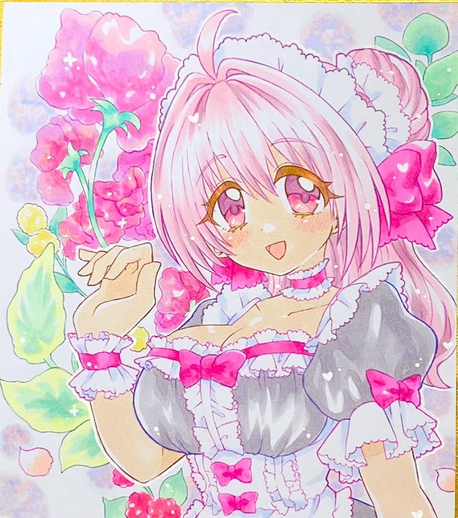 アナログ色紙:メイドのモモちゃん