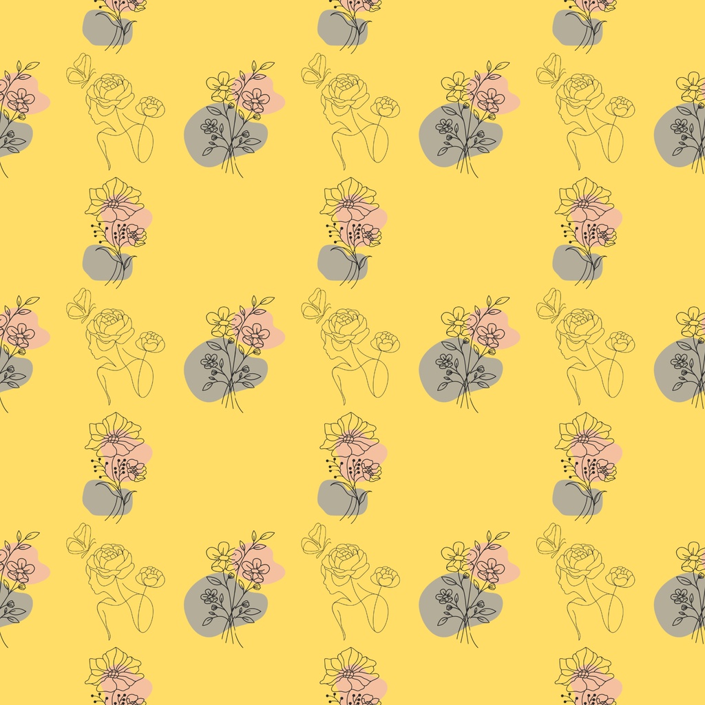 モダンな花柄デジタルペーパー2種（イエロー・白）