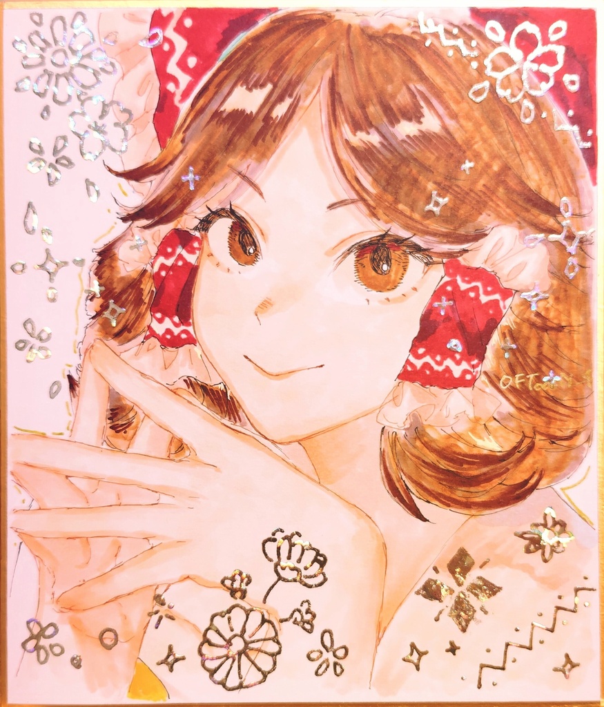 博麗霊夢　箔押し色紙