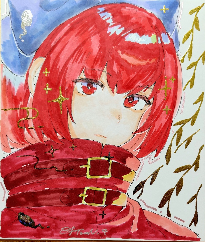 赤蛮奇　箔押し色紙