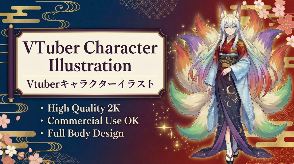 VTuberイラスト のみ| 九尾の狐キャラクター | 商用利用可