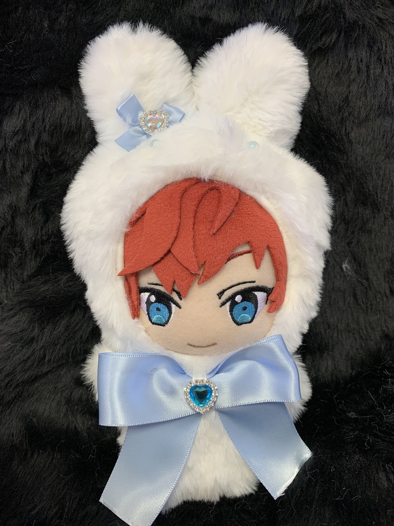 ふわふわうさぎ水色リボン