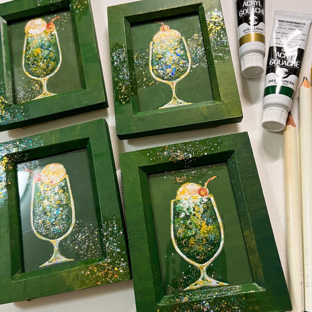 【展示】メロンクリームソーダのミニ原画…greenxgold