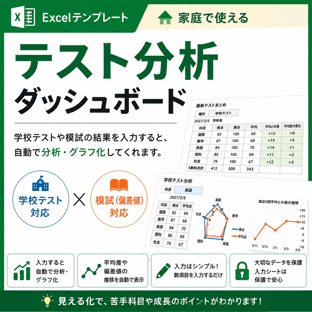 📊家庭用テスト分析ダッシュボード【Excelテンプレート】