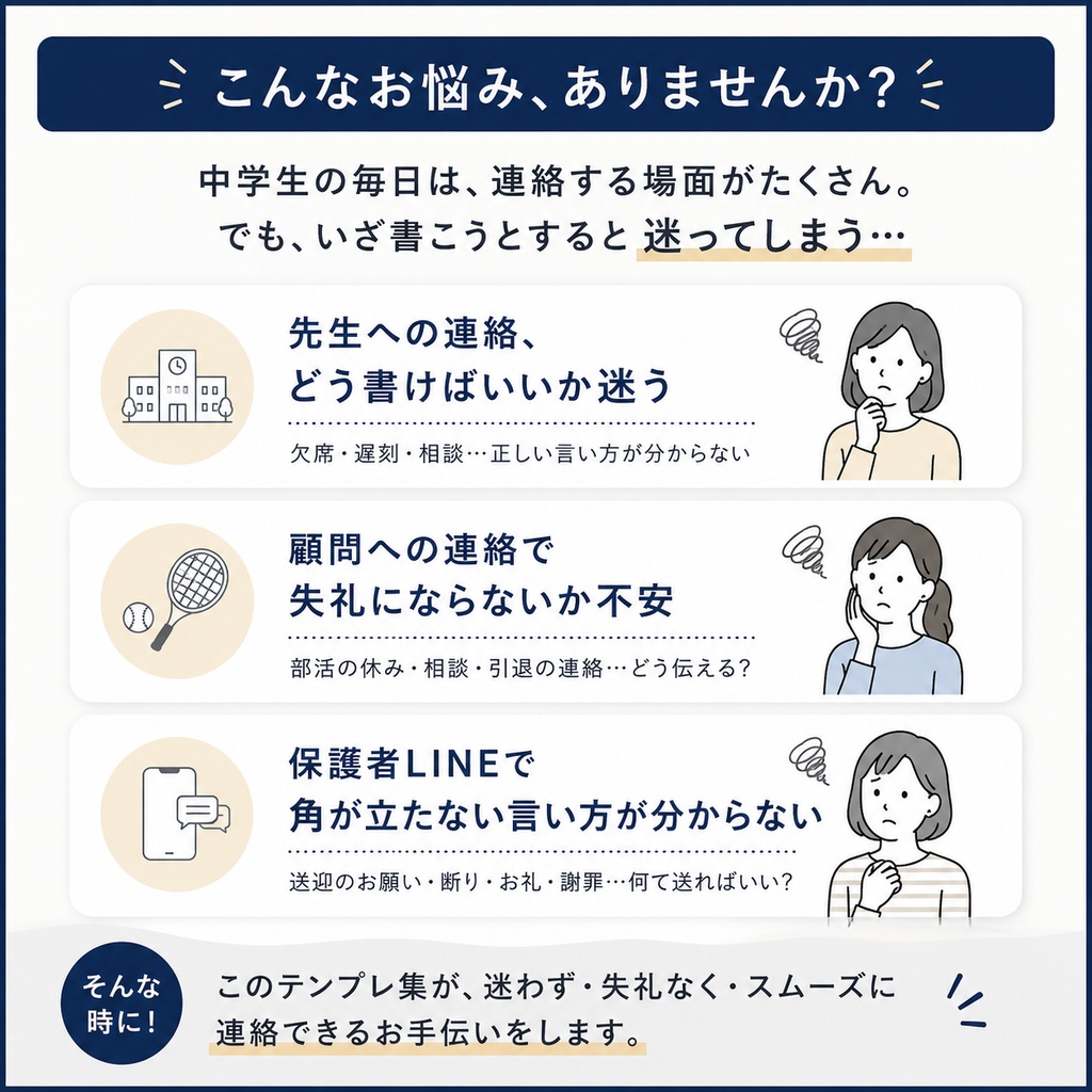 中学生保護者のための 学校・部活・塾 連絡文テンプレ集|そのまま使える文例100