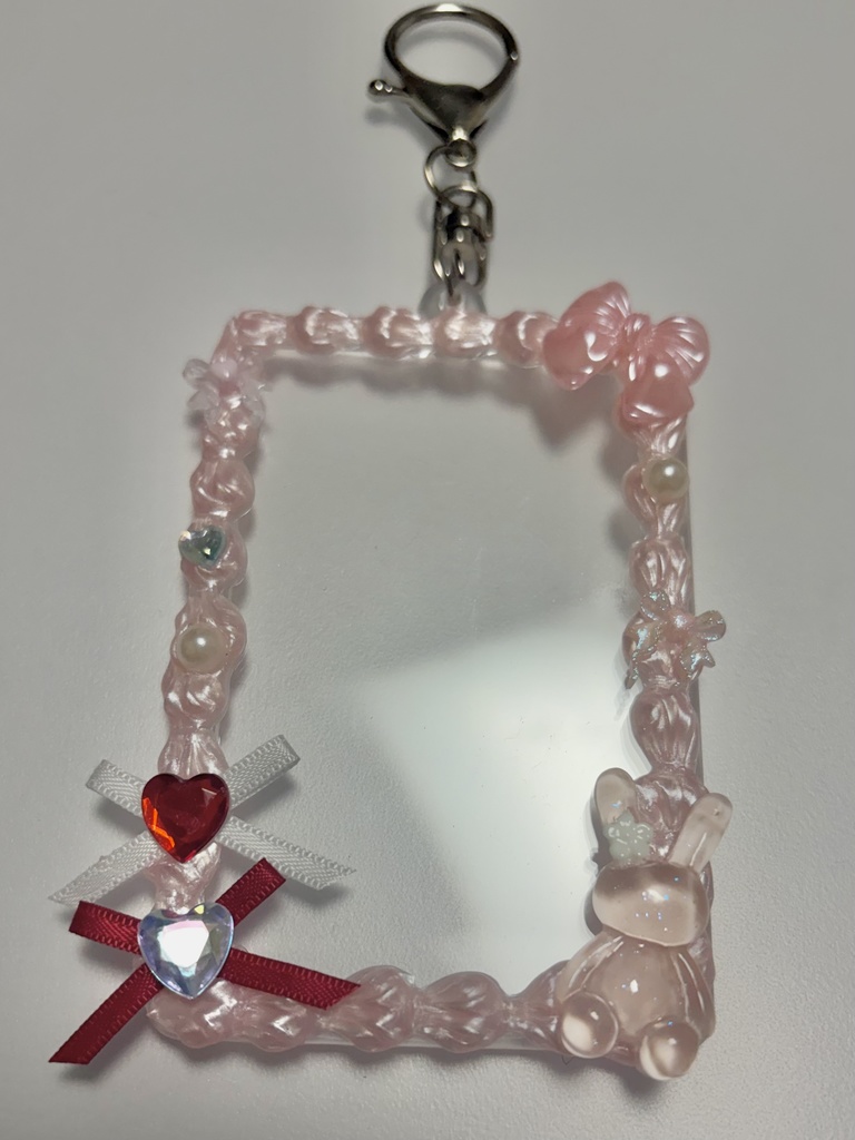 デコチェキケース/ストラップ付【ピンク-リボン】